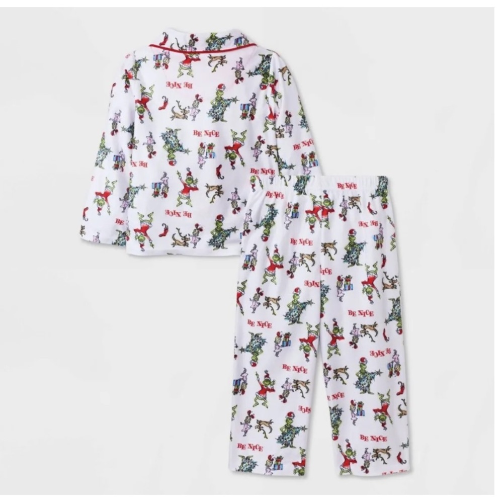 The Grinch Toddler Unisex Flannel 'Be Nice' Holiday Coat Pajama Set NWT 18M